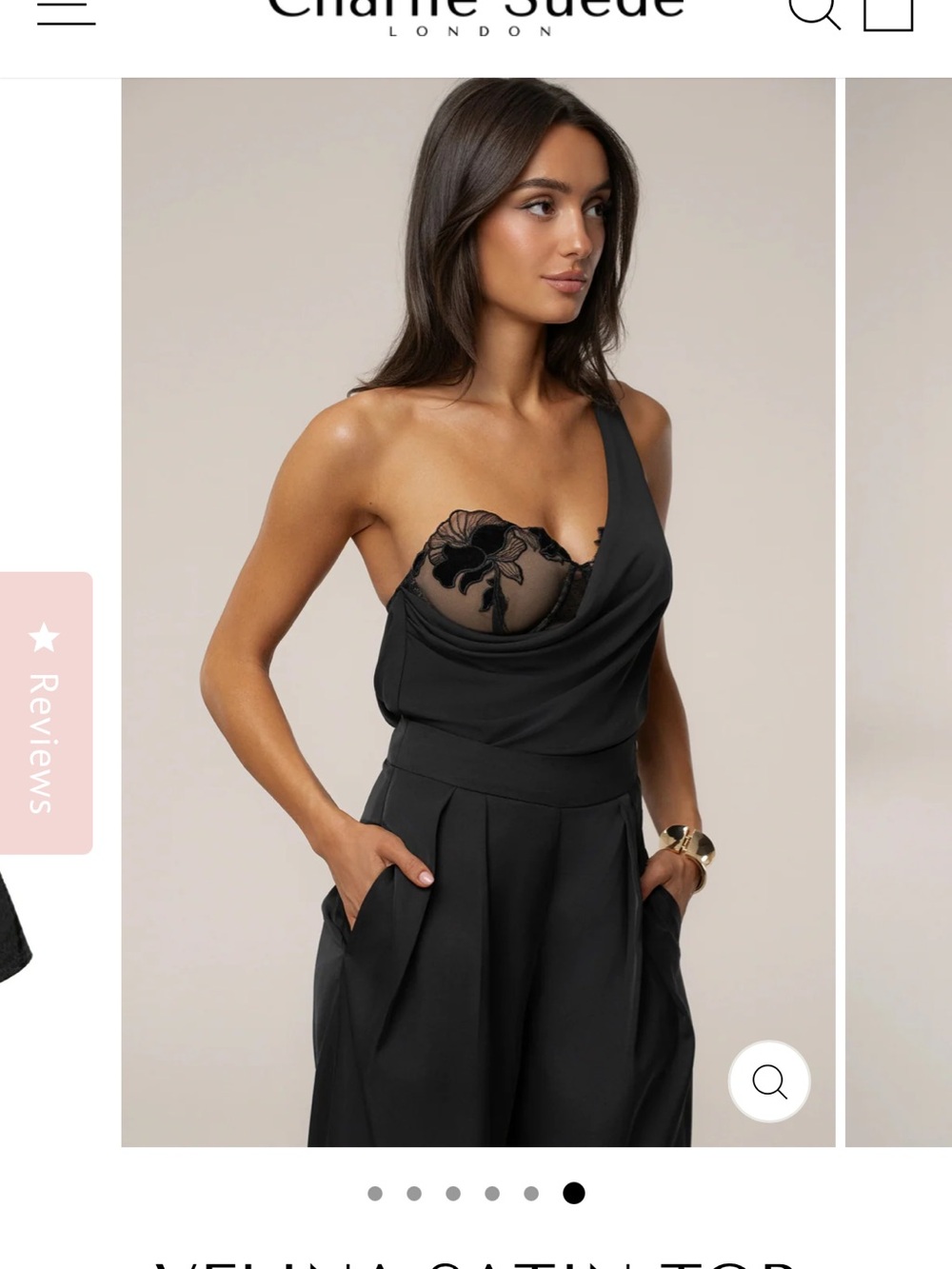 Charlie Suede One-Shoulder Black Satin Top